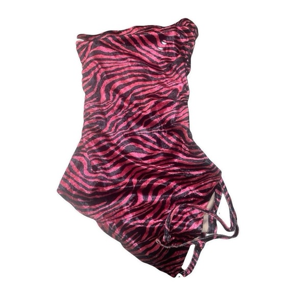Hot pink and black asymmetrical zebra print tube top - Picture 1 of 3